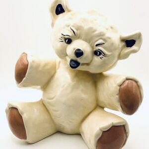 VINTAGE MORTON POTTERY Ceramic Cream & Tan Teddy Bear Nursery 1940s-50s